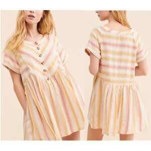 NEW Free People Claire Mini Dress Striped Buttoned Yellow Cream Pink Tunic